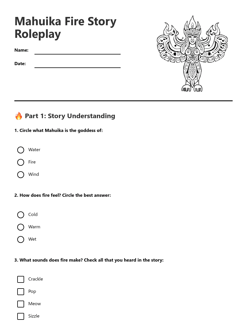 Mahuika Fire Story Roleplay worksheet preview