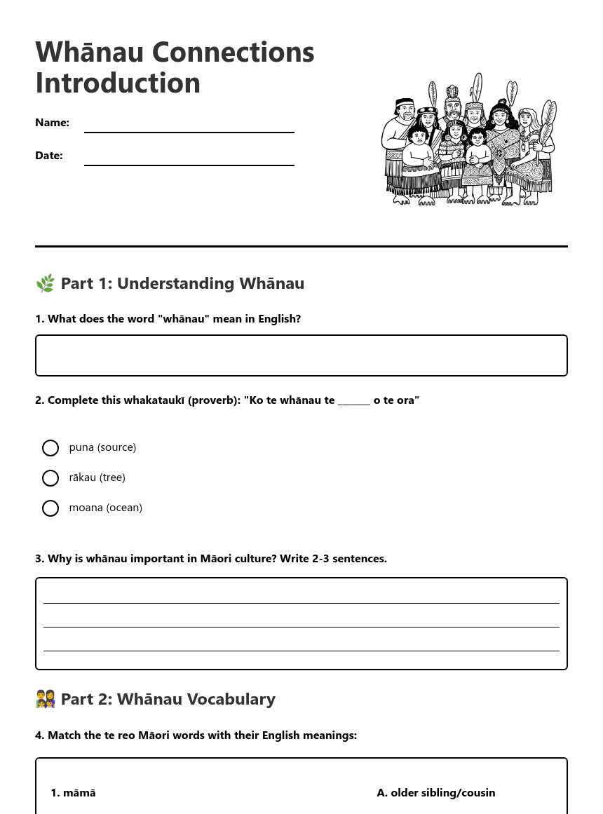 Whānau Connections Introduction worksheet preview