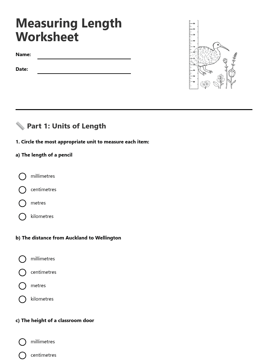 Measuring Length Worksheet worksheet preview