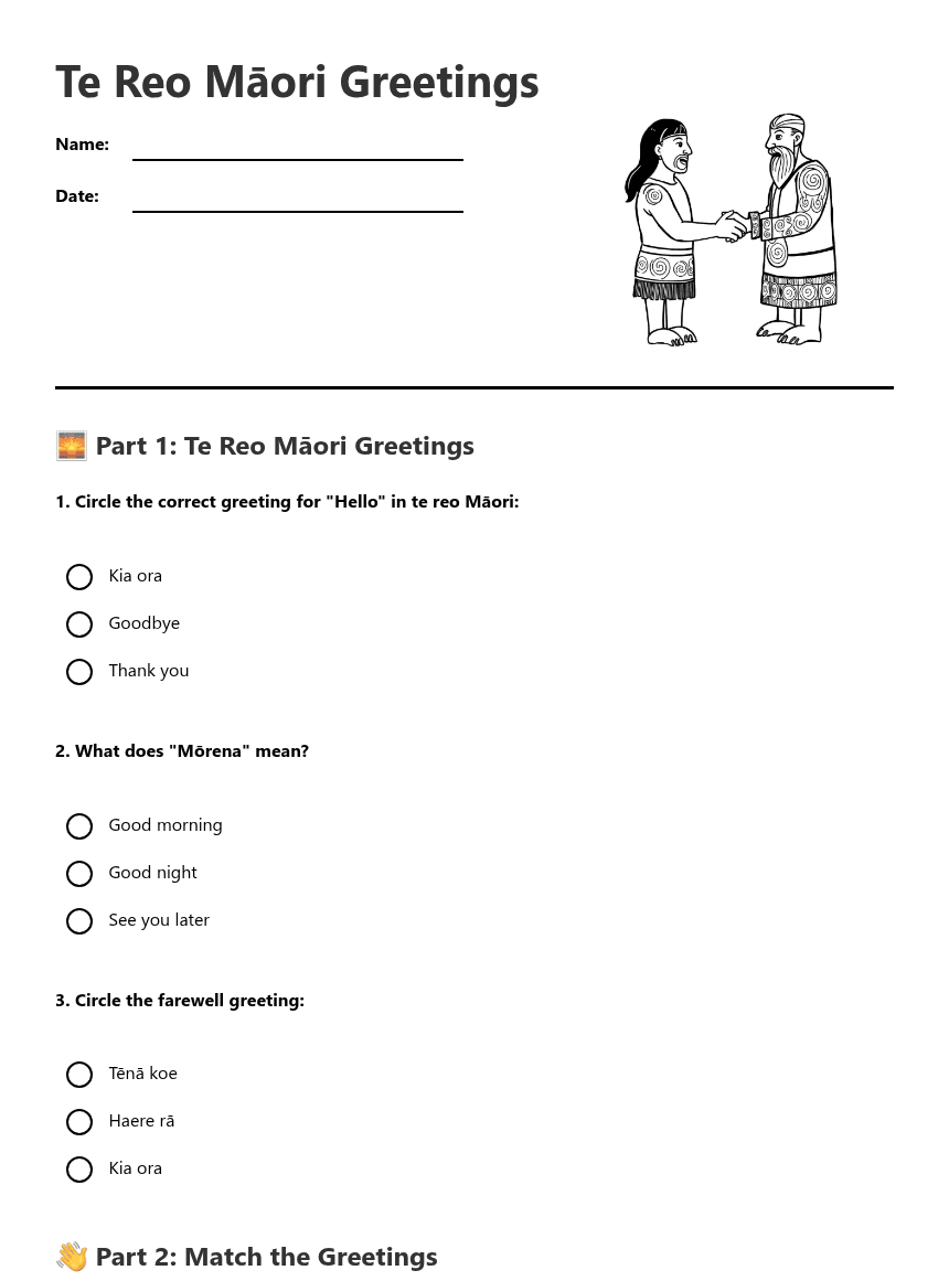 Te Reo Māori Greetings worksheet preview
