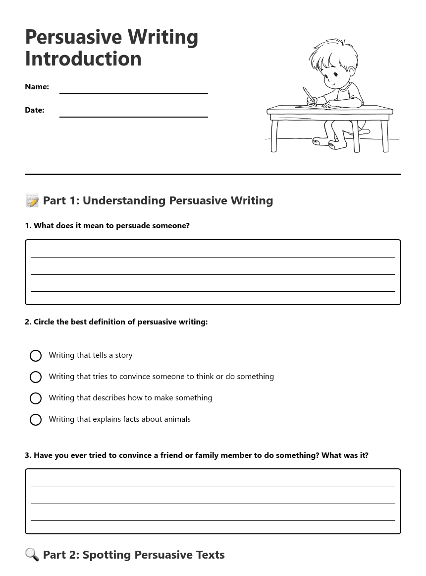Persuasive Writing Introduction worksheet preview