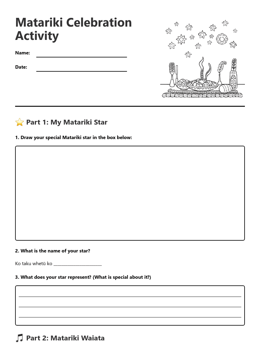 Matariki Celebration Activity worksheet preview