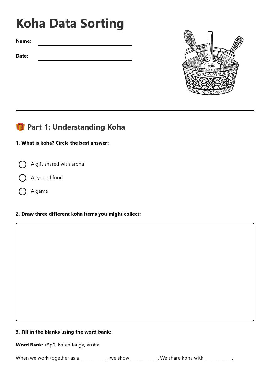 Koha Data Sorting worksheet preview