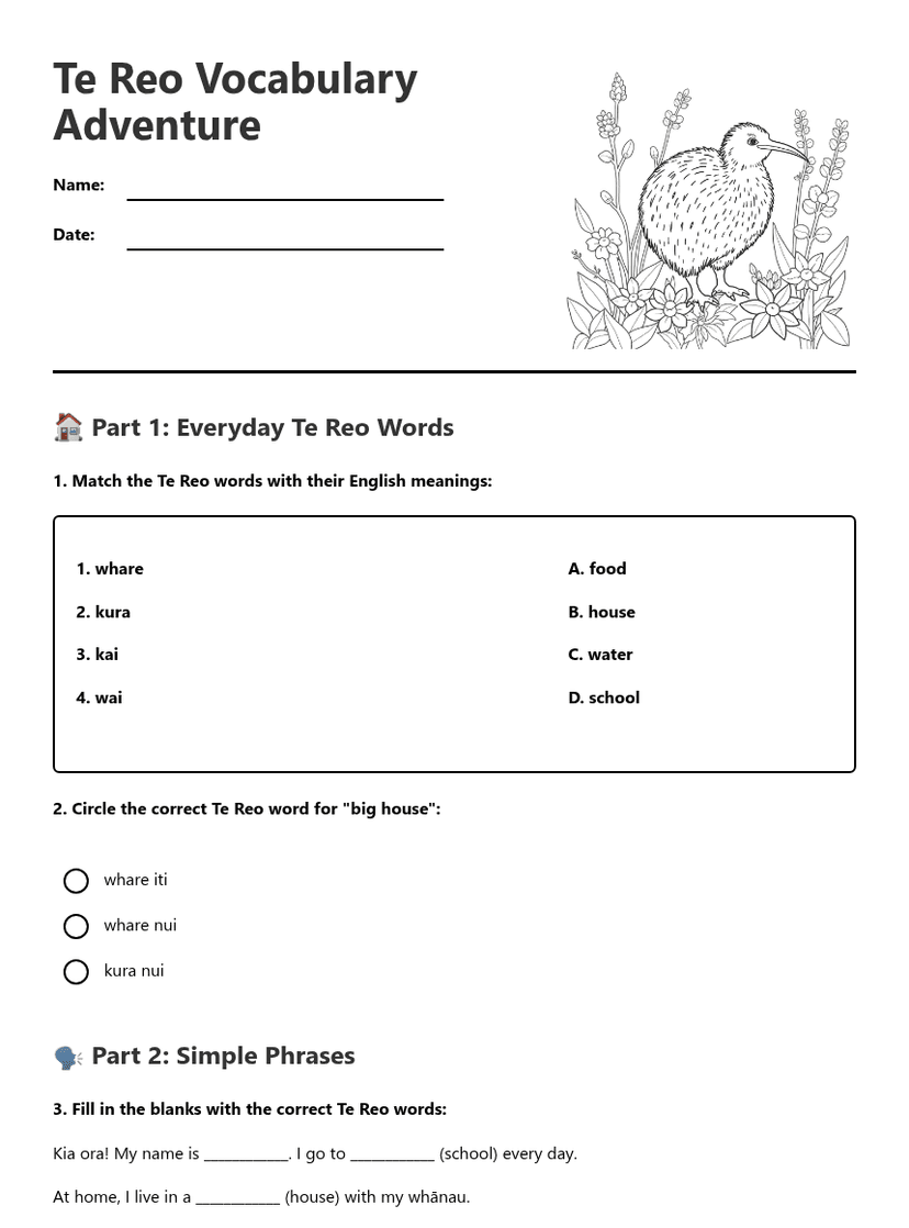 Te Reo Vocabulary Adventure