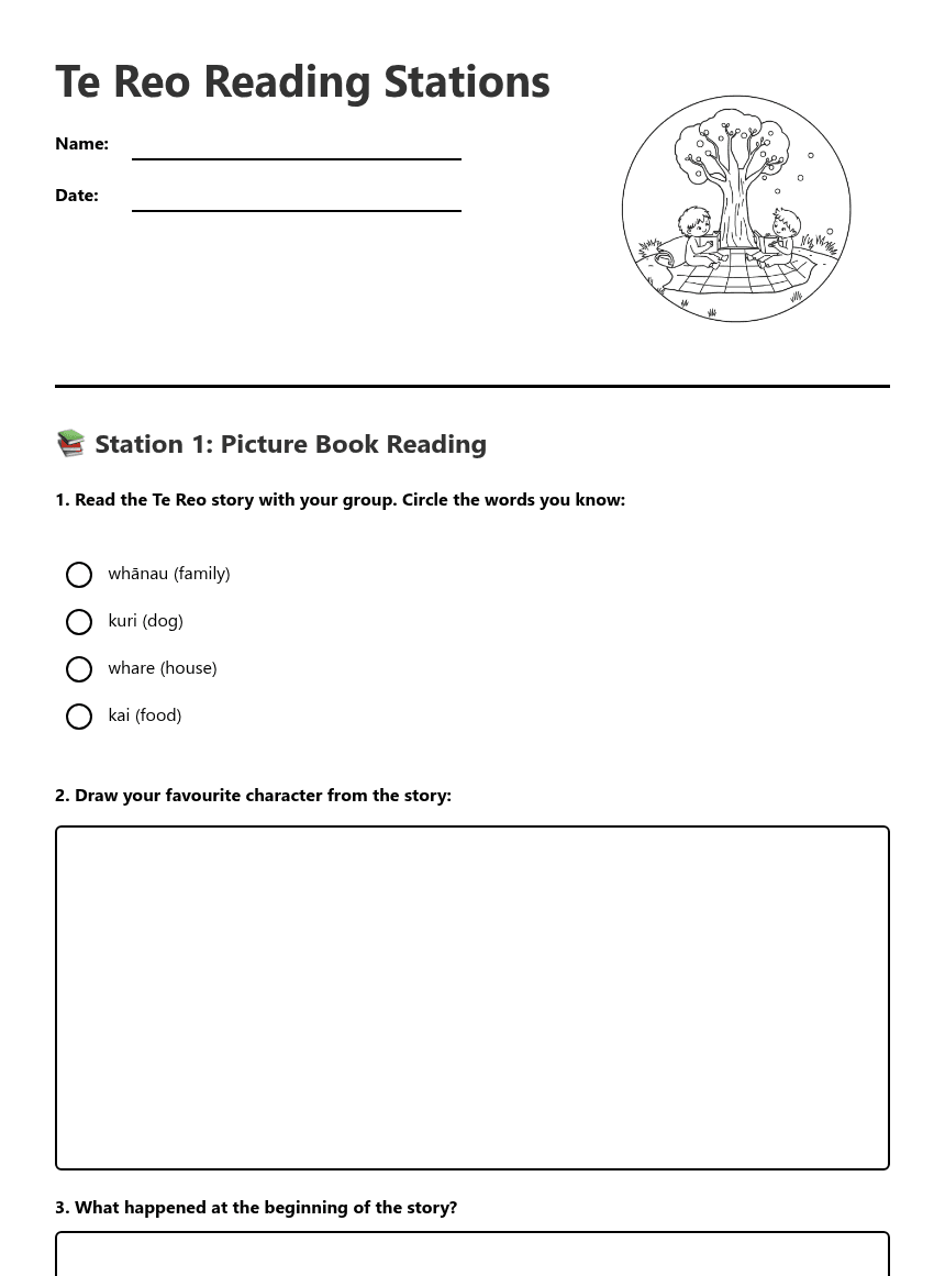 Te Reo Reading Stations worksheet preview