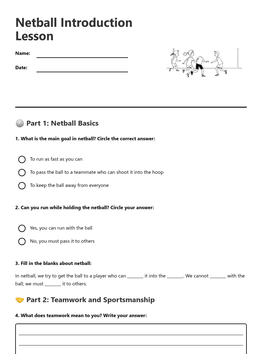 Netball Introduction Lesson worksheet preview
