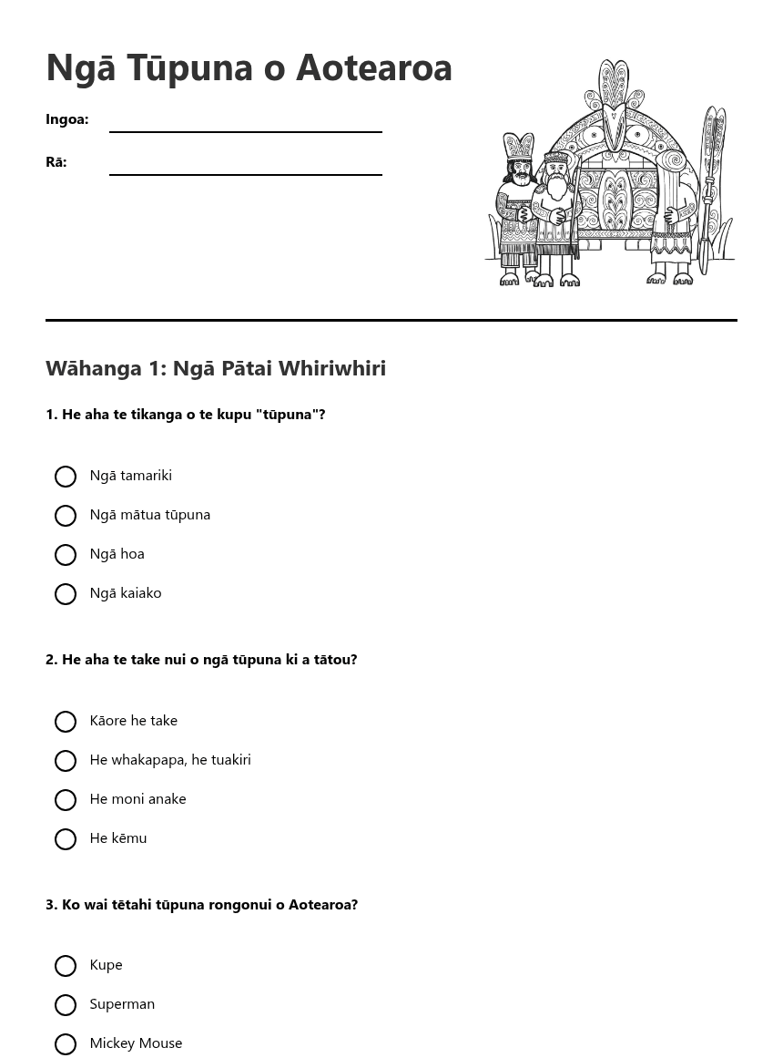 Ngā Tūpuna o Aotearoa worksheet preview