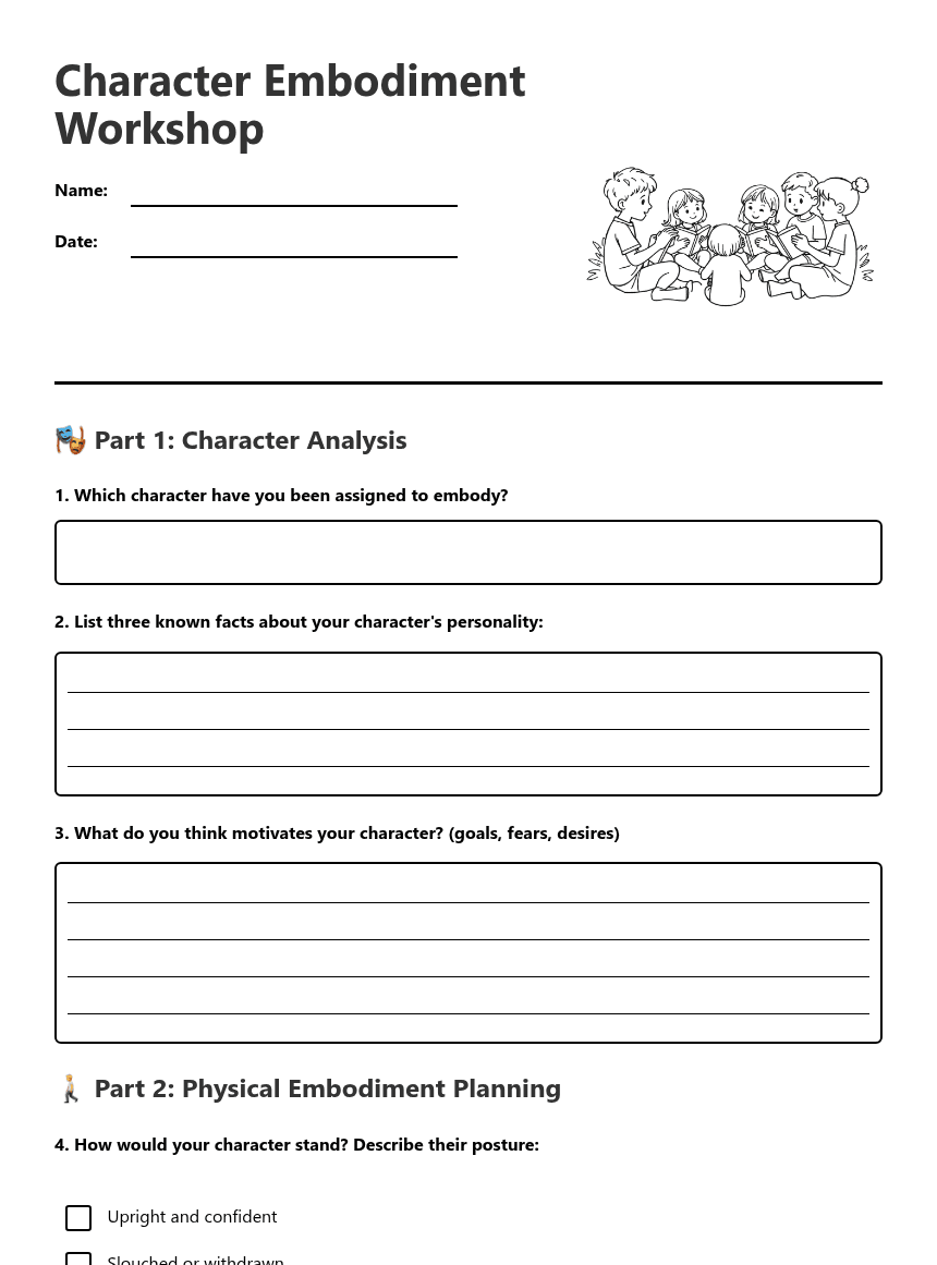 Character Embodiment Workshop worksheet preview