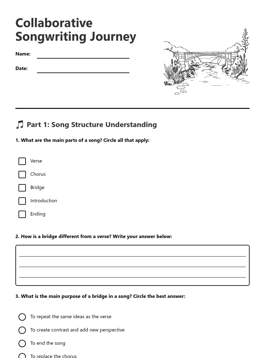 Collaborative Songwriting Journey worksheet preview