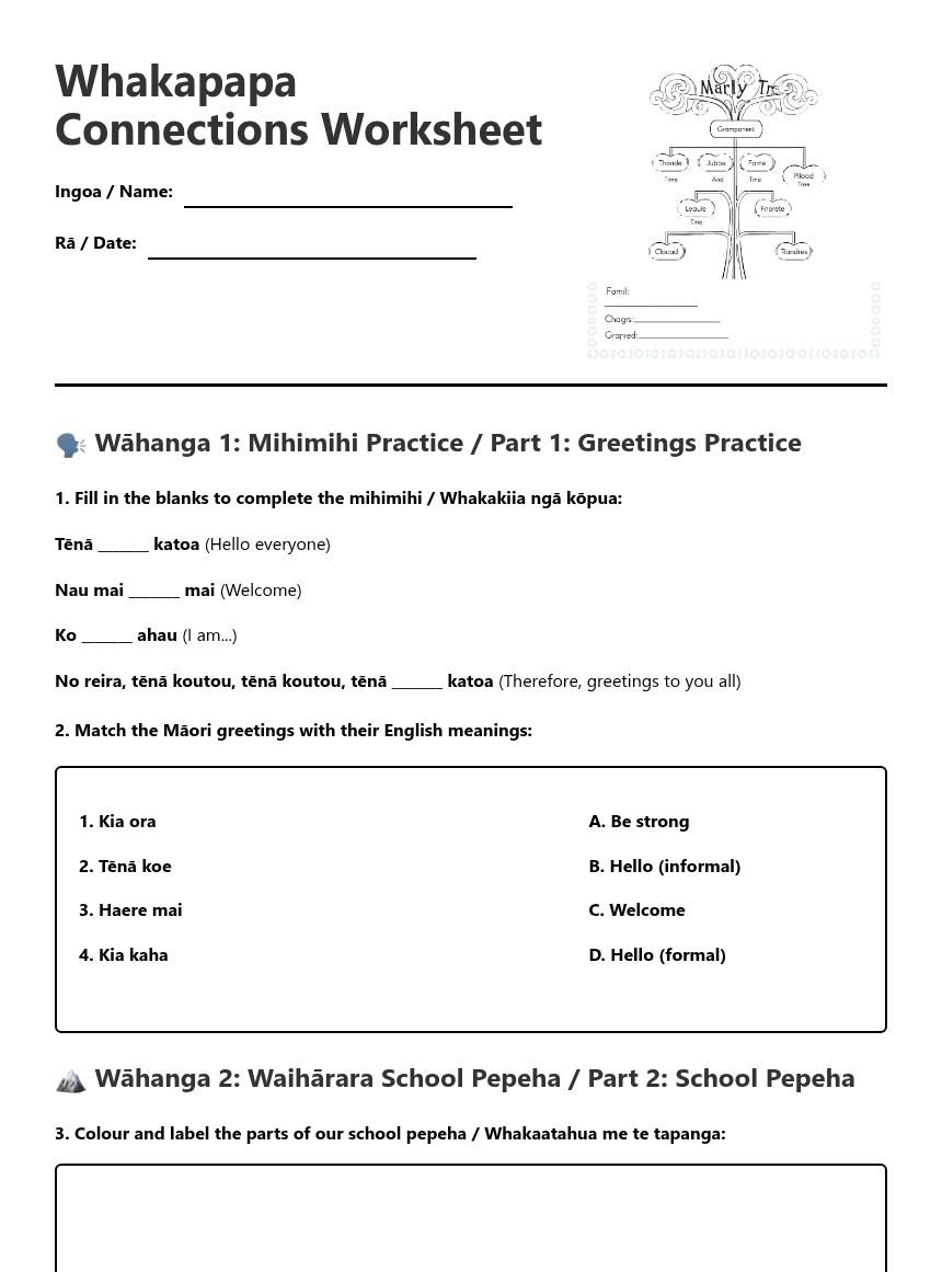 Whakapapa Connections Worksheet worksheet preview