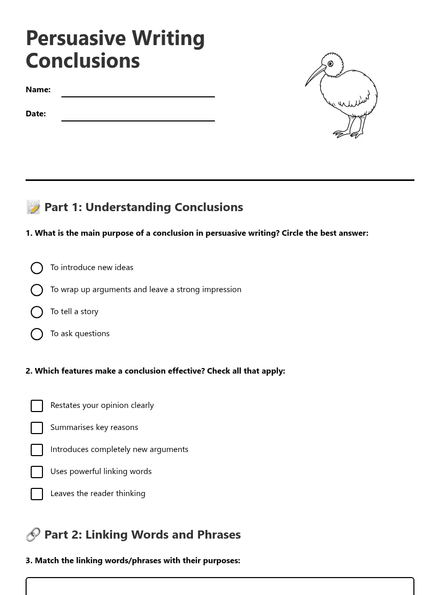 Persuasive Writing Conclusions worksheet preview