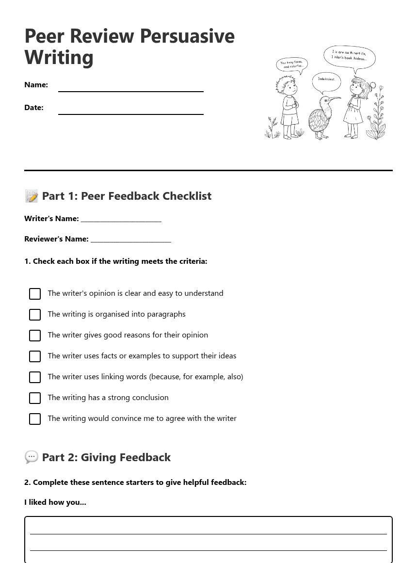 Peer Review Persuasive Writing worksheet preview