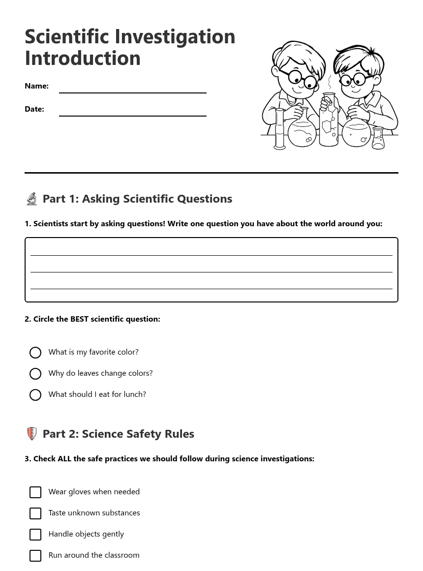 Scientific Investigation Introduction worksheet preview