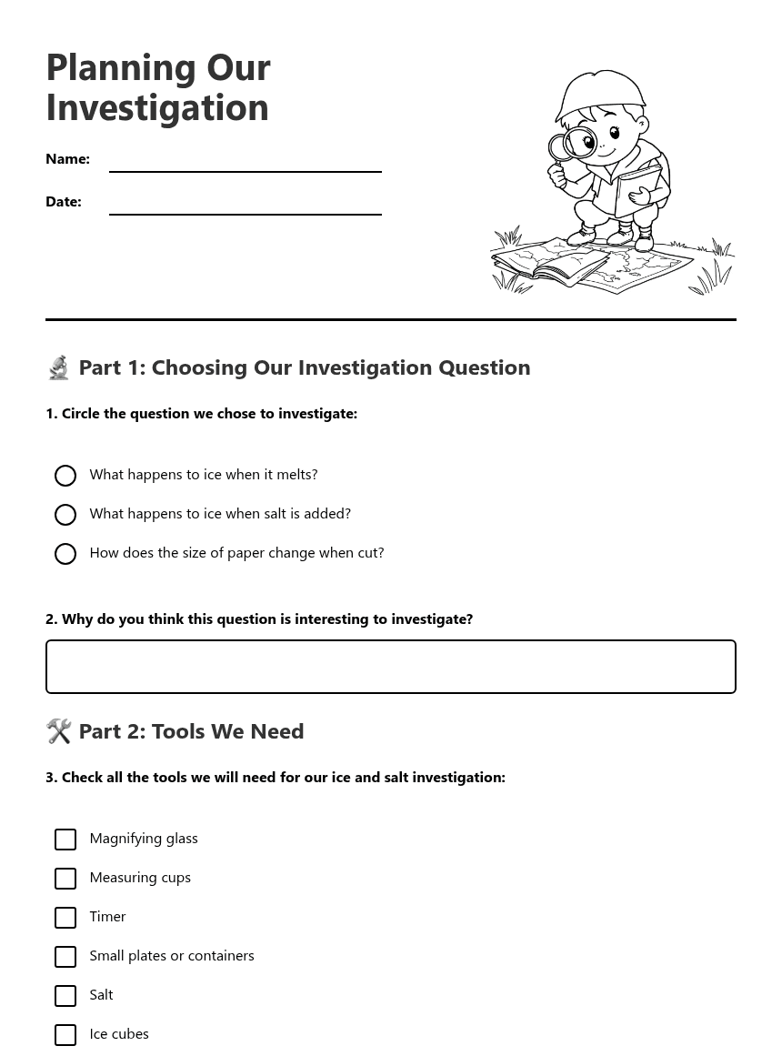Planning Our Investigation worksheet preview