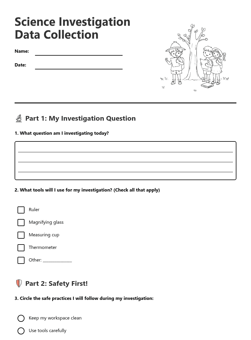 Science Investigation Data Collection worksheet preview