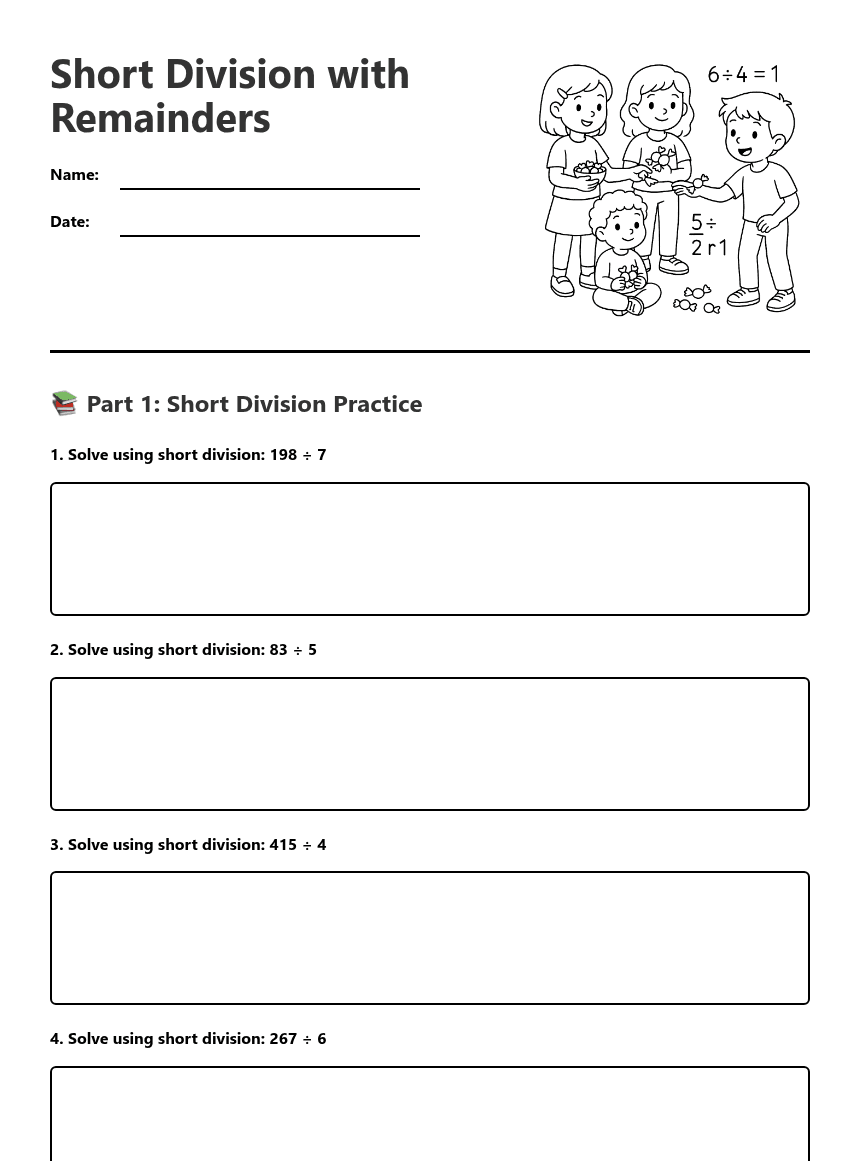 Short Division with Remainders worksheet preview