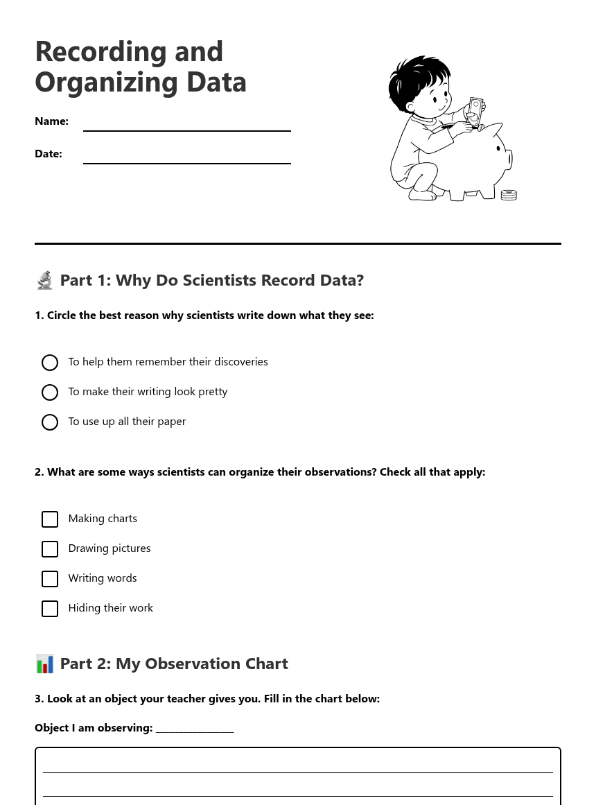 Recording and Organizing Data worksheet preview