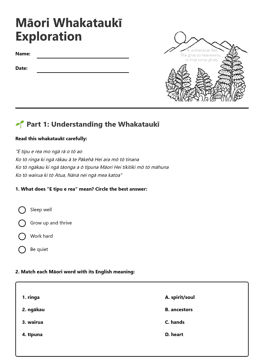 Māori Whakataukī Exploration worksheet preview