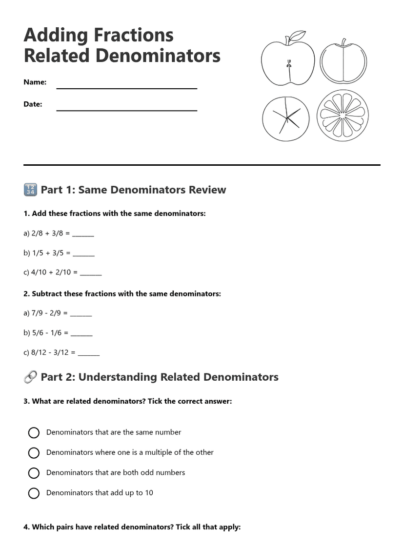 Adding Fractions Related Denominators