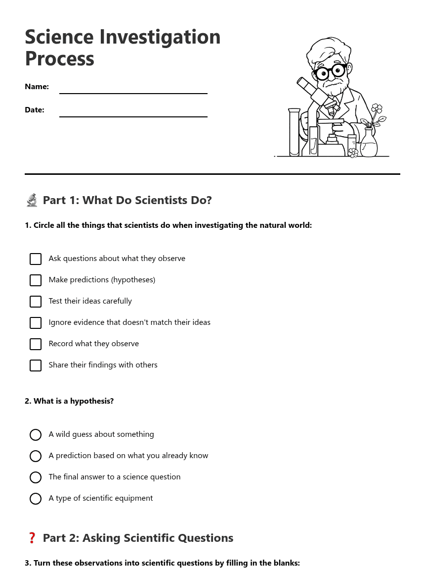 Science Investigation Process worksheet preview
