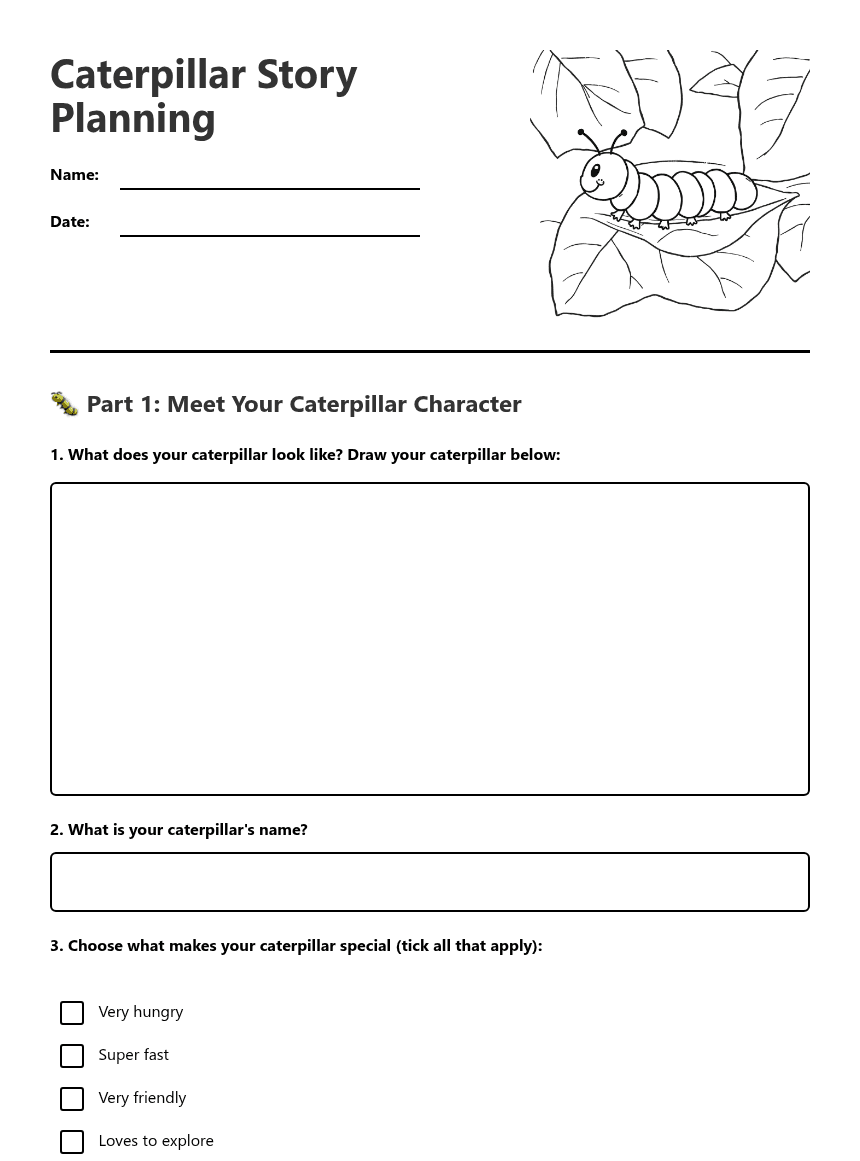 Caterpillar Story Planning worksheet preview