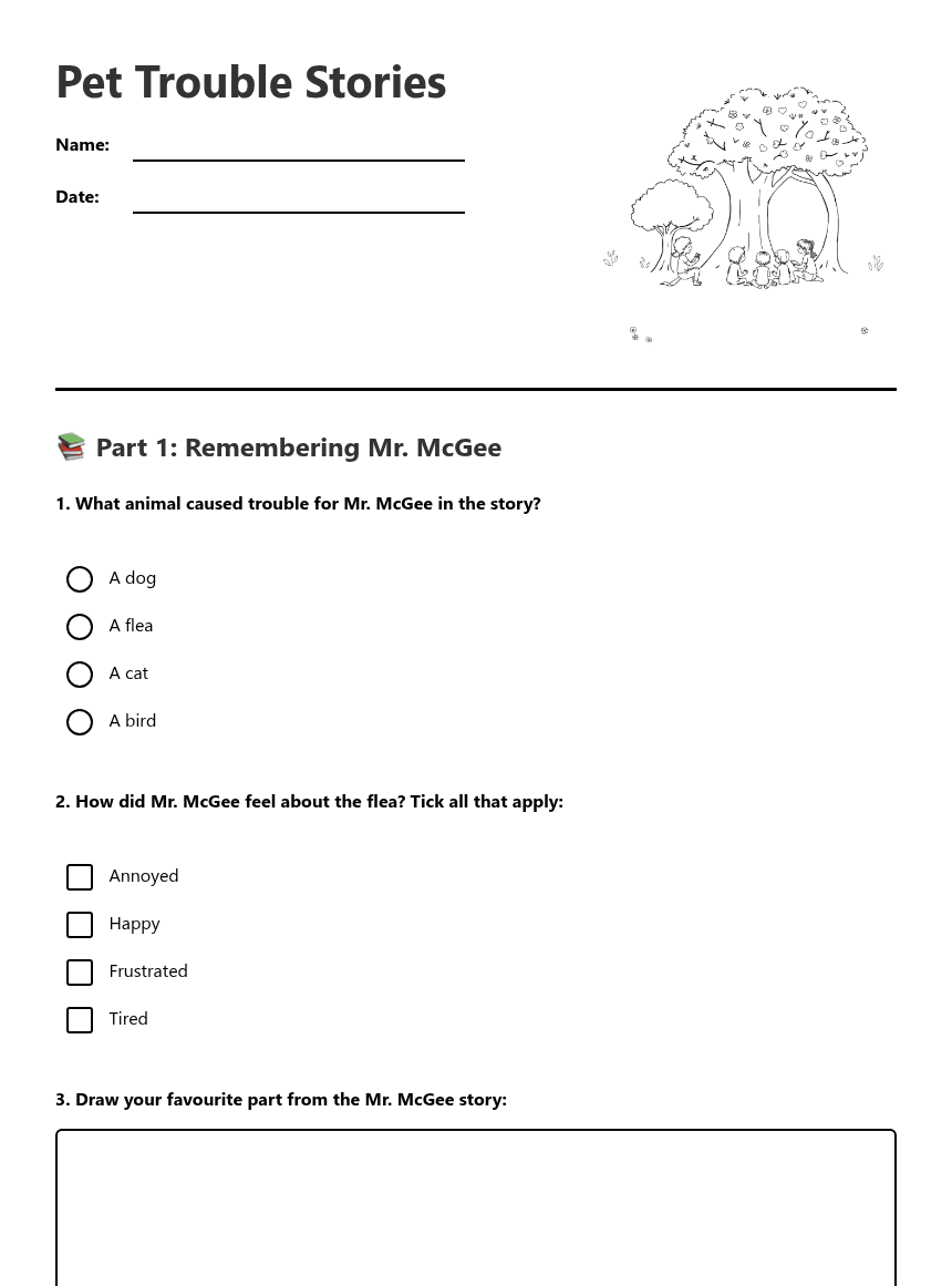 Pet Trouble Stories worksheet preview