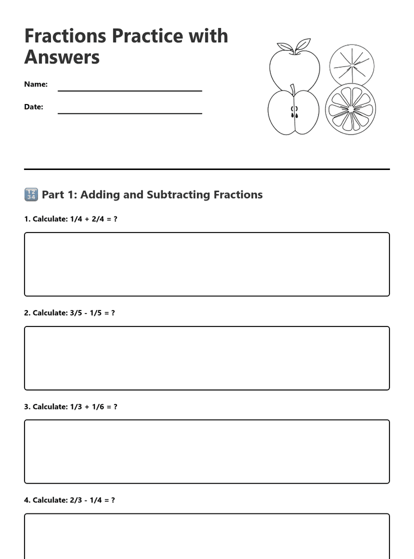 Fractions Practice with Answers