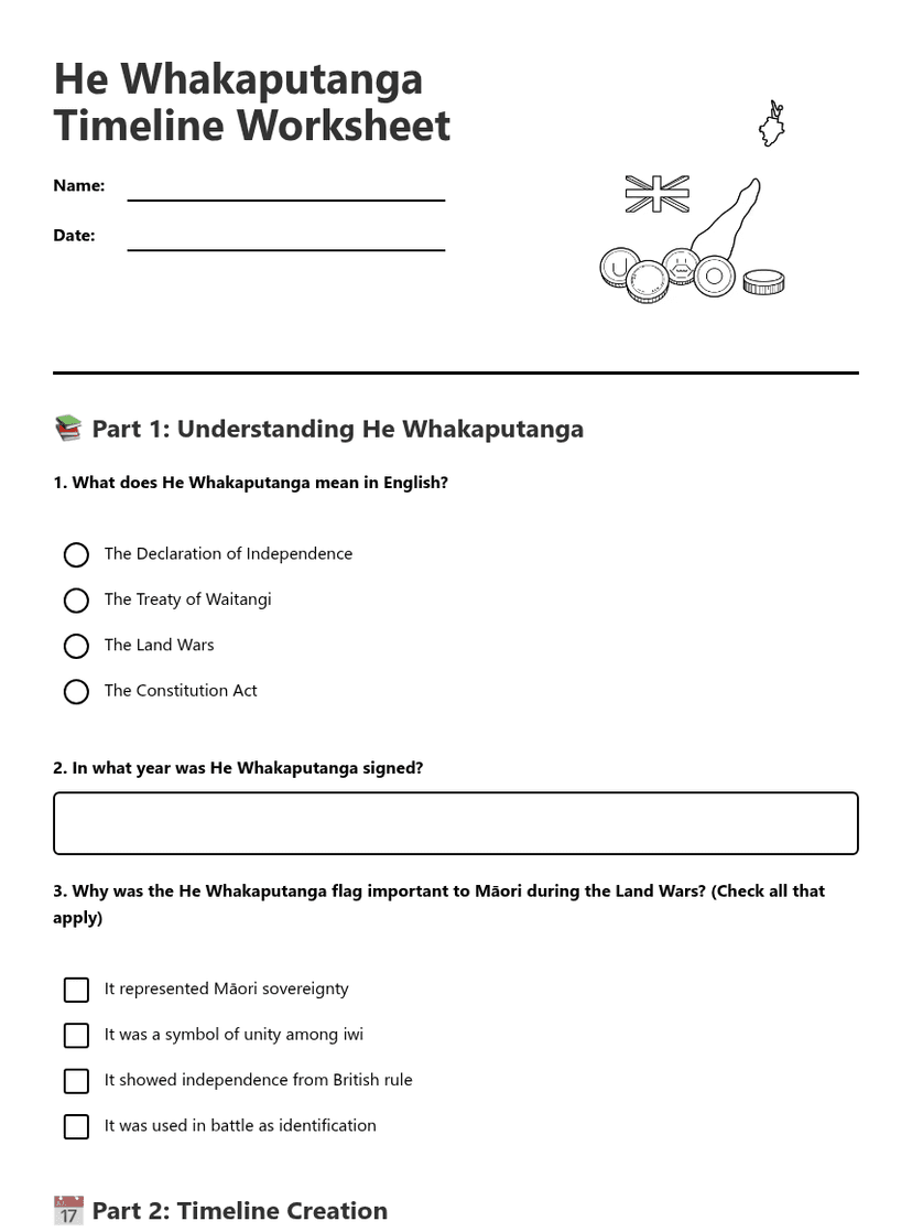 He Whakaputanga Timeline Worksheet
