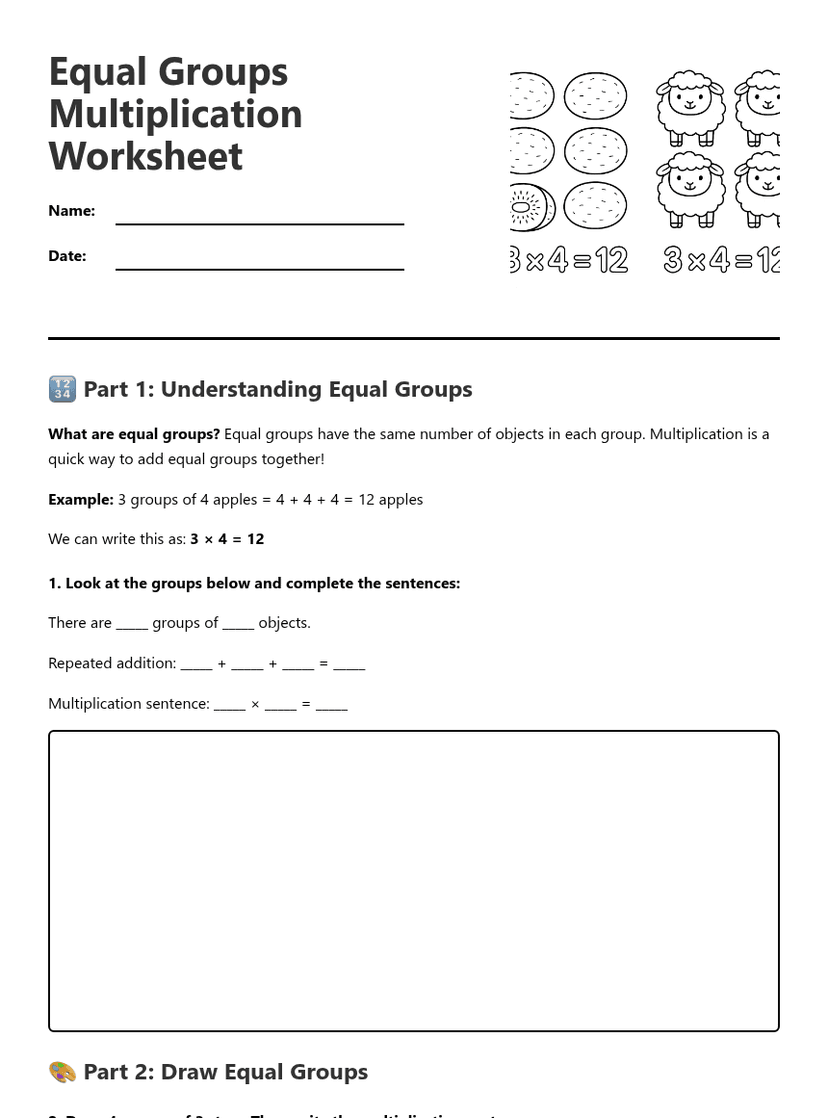 Equal Groups Multiplication Worksheet