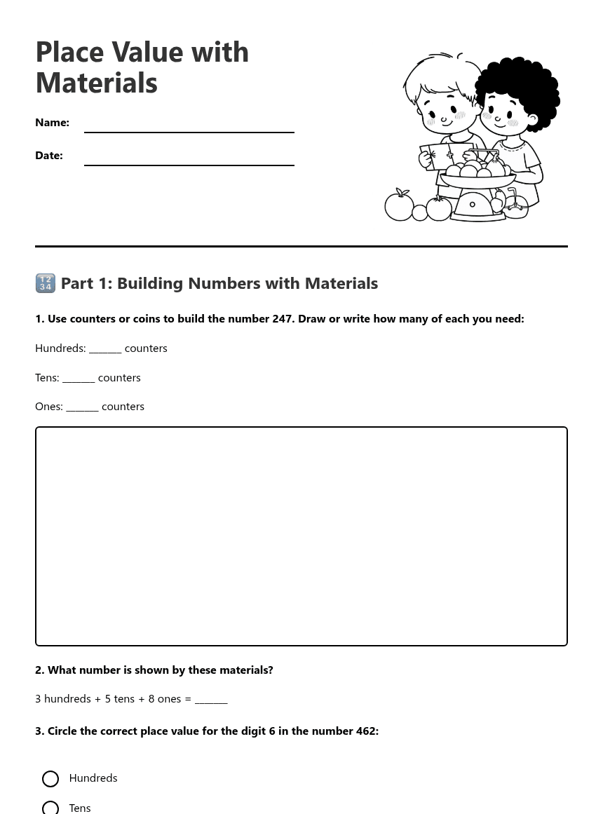 Place Value with Materials worksheet preview