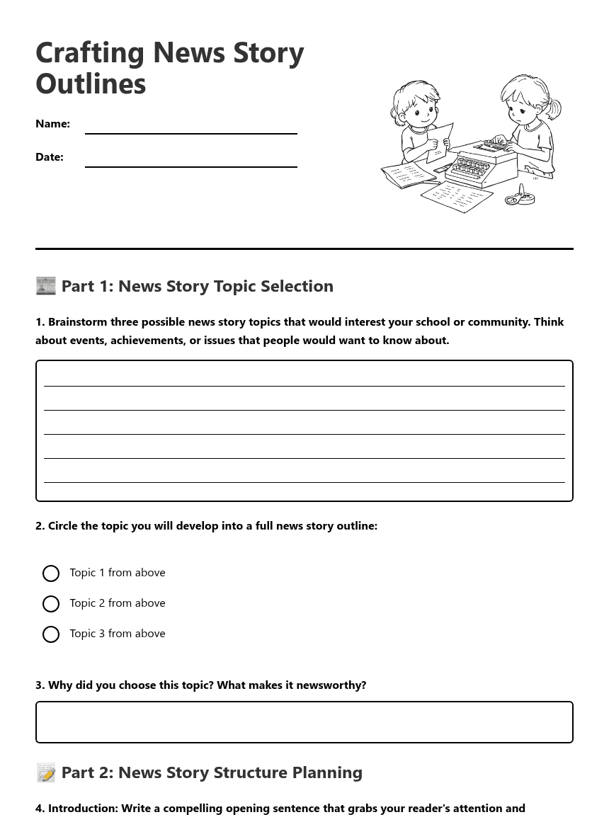 Crafting News Story Outlines worksheet preview