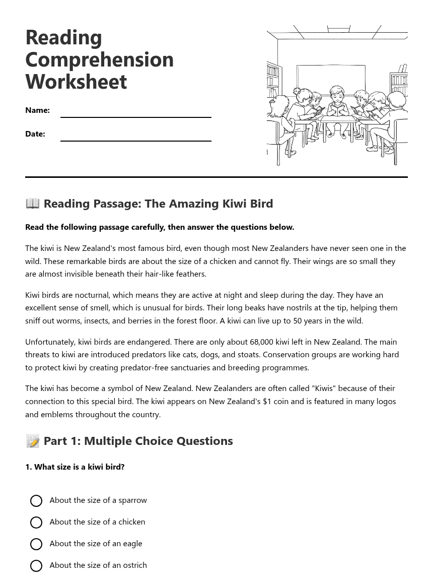 Reading Comprehension Worksheet worksheet preview