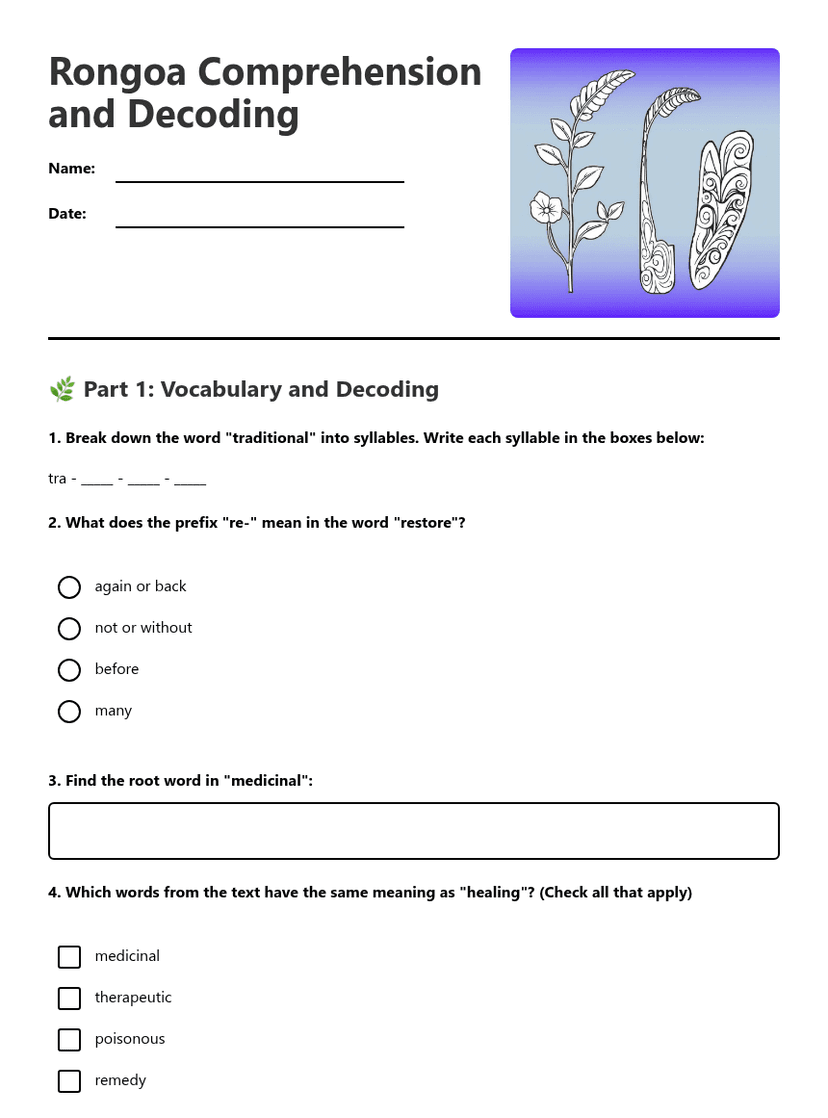 Rongoa Comprehension and Decoding