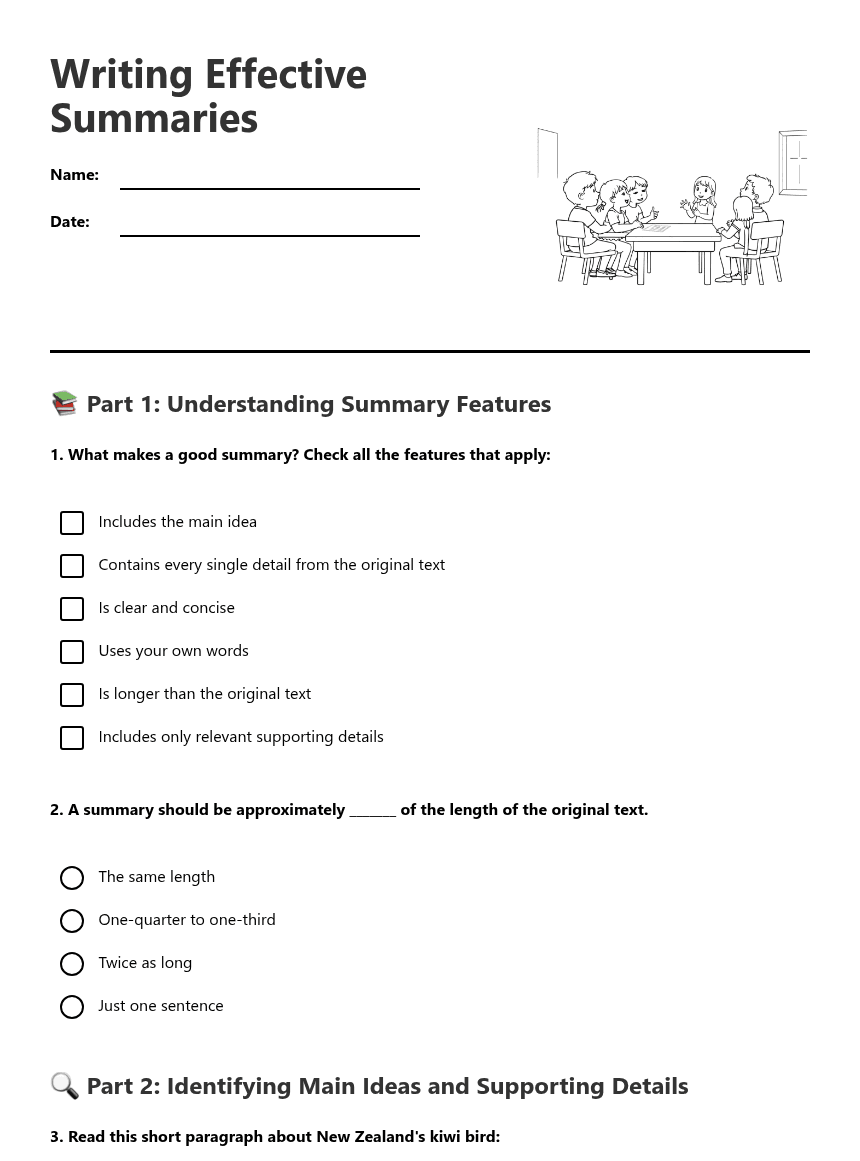 Writing Effective Summaries worksheet preview