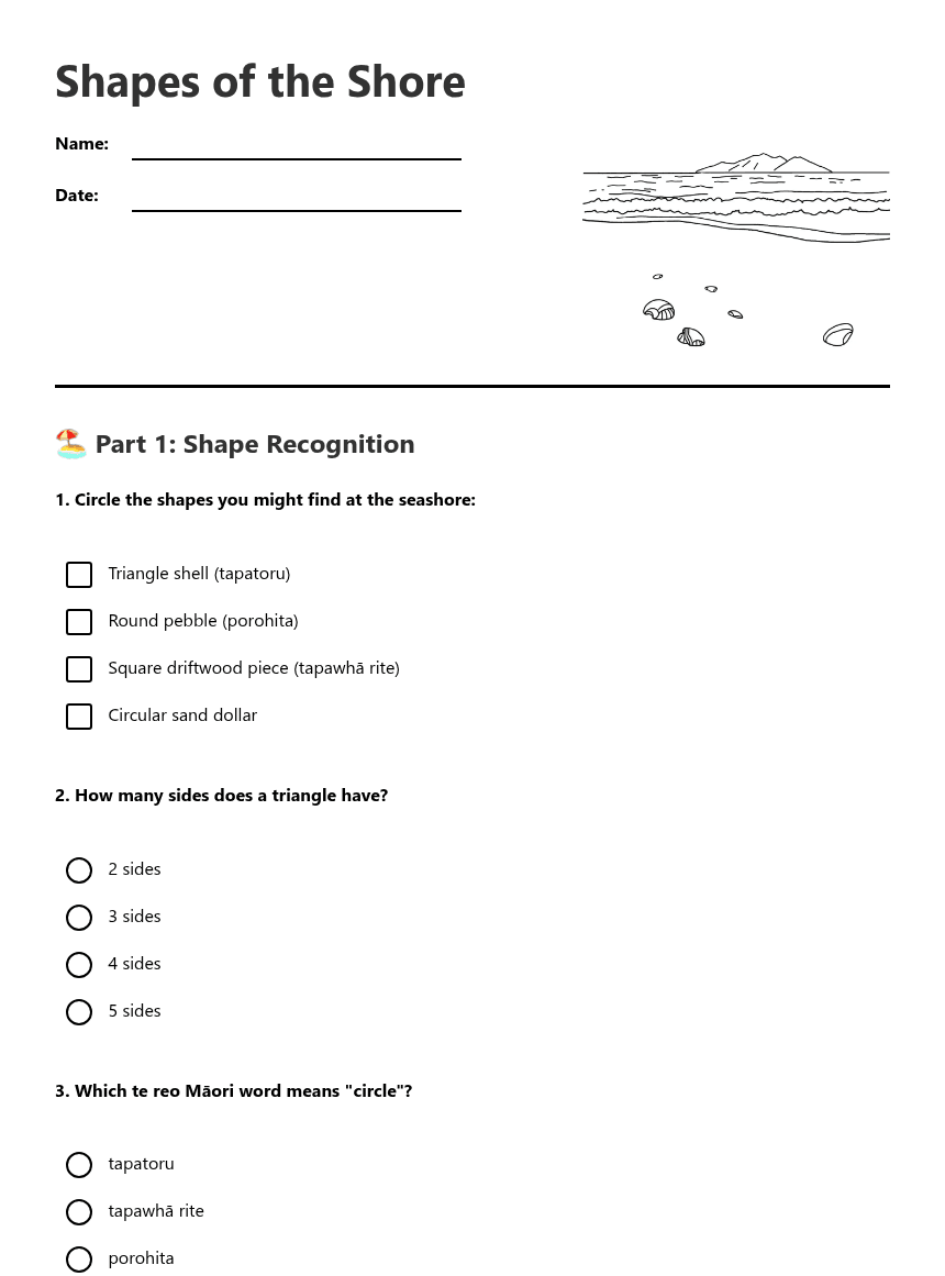 Shapes of the Shore worksheet preview