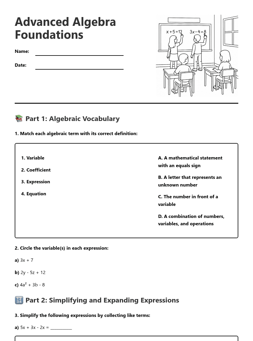 Advanced Algebra Foundations worksheet preview