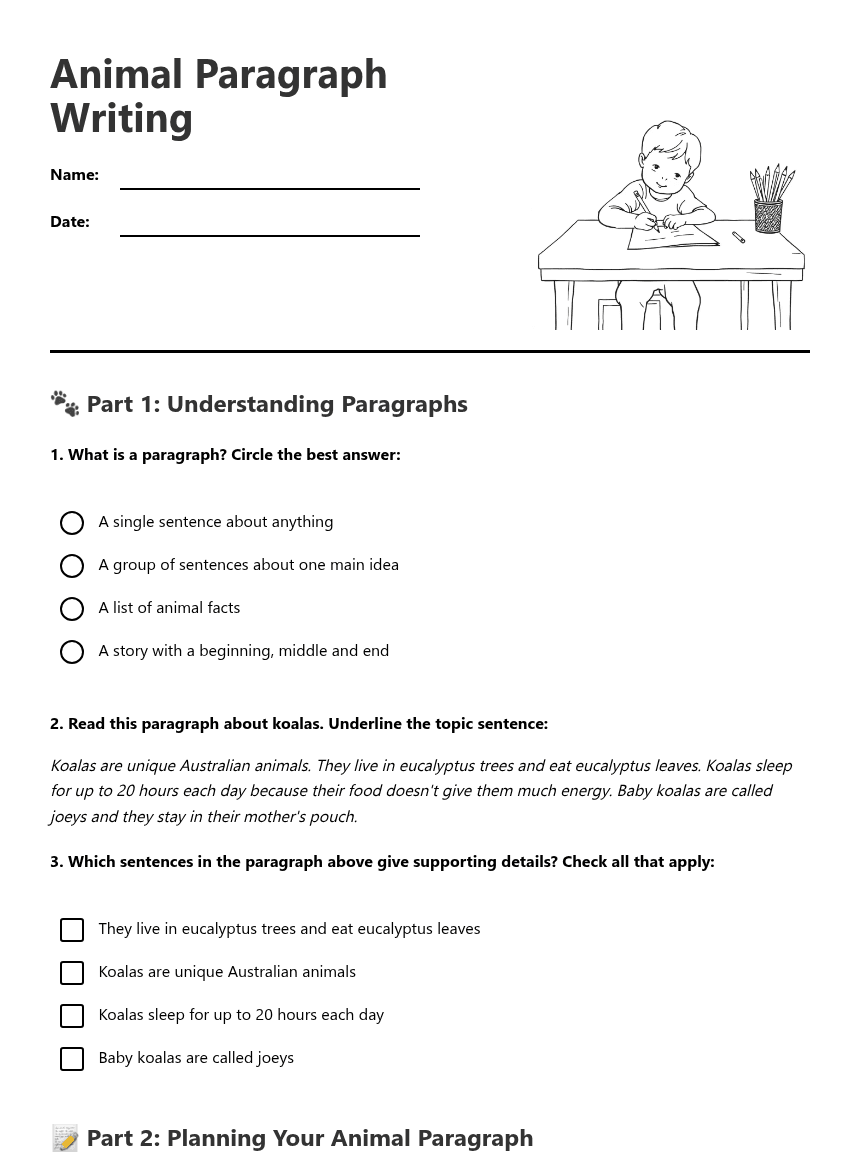 Animal Paragraph Writing worksheet preview