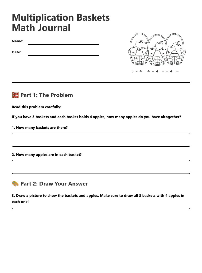 Multiplication Baskets Math Journal worksheet preview