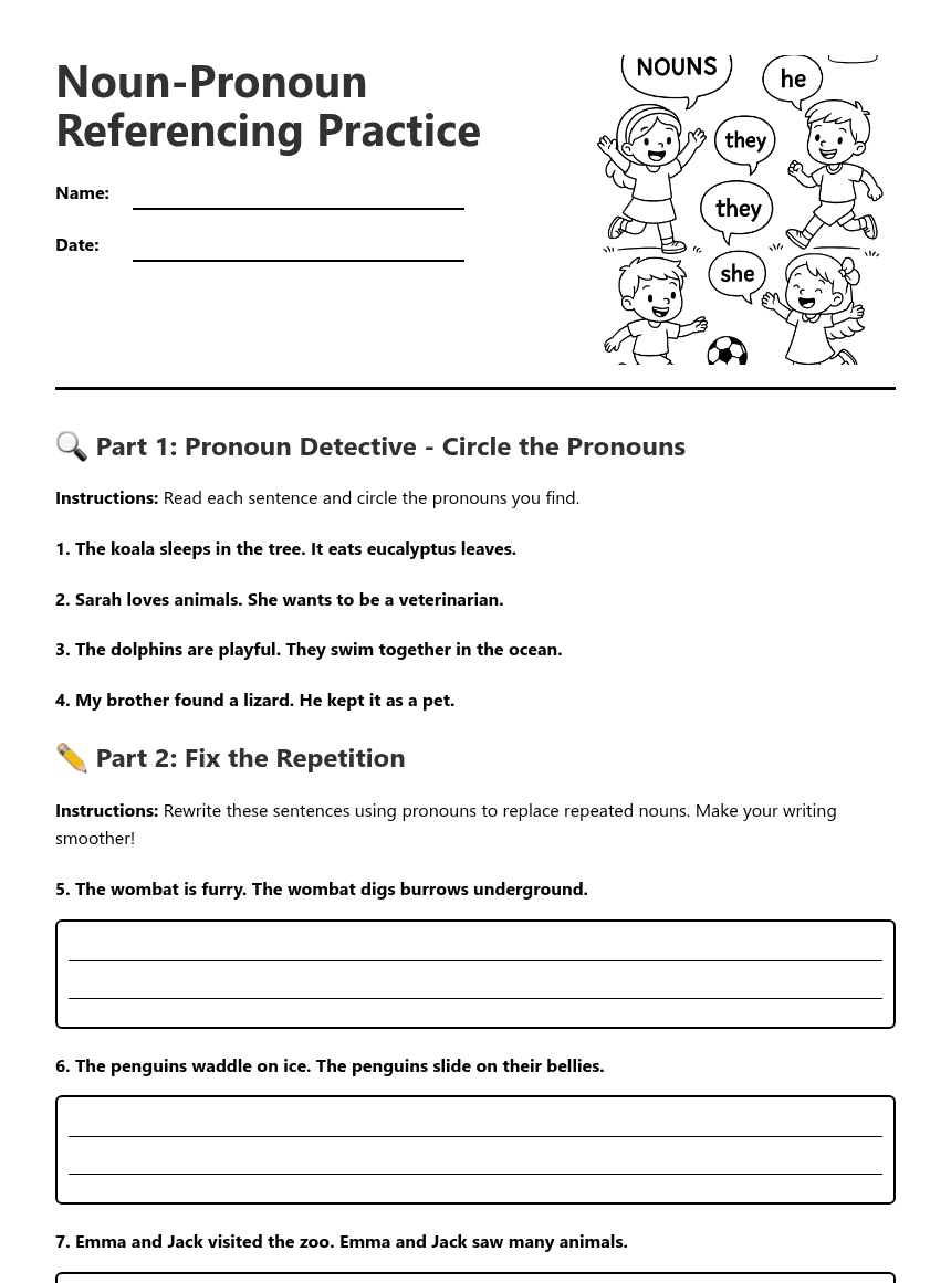 Noun-Pronoun Referencing Practice worksheet preview