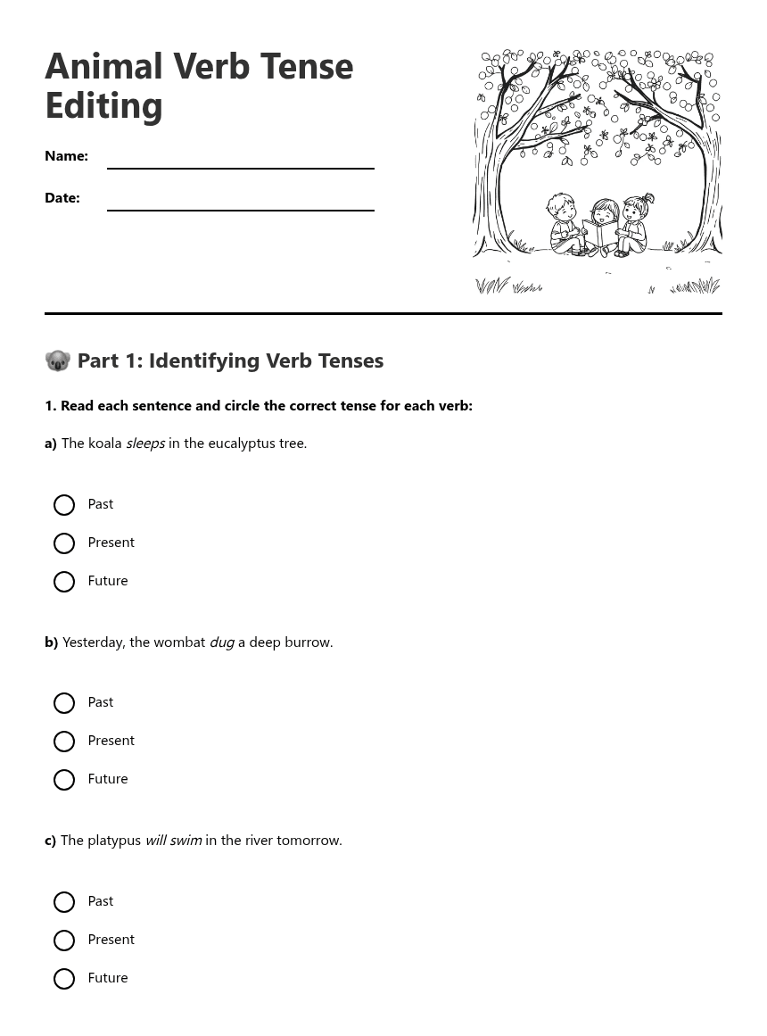 Animal Verb Tense Editing worksheet preview