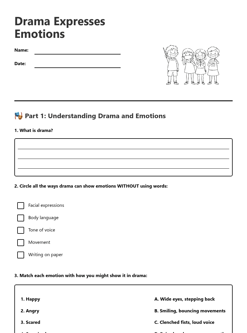 Drama Expresses Emotions worksheet preview