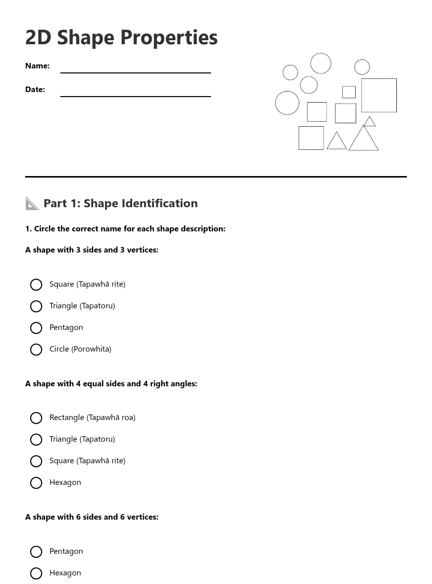2D Shape Properties worksheet preview