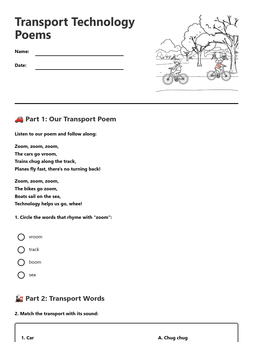Transport Technology Poems worksheet preview