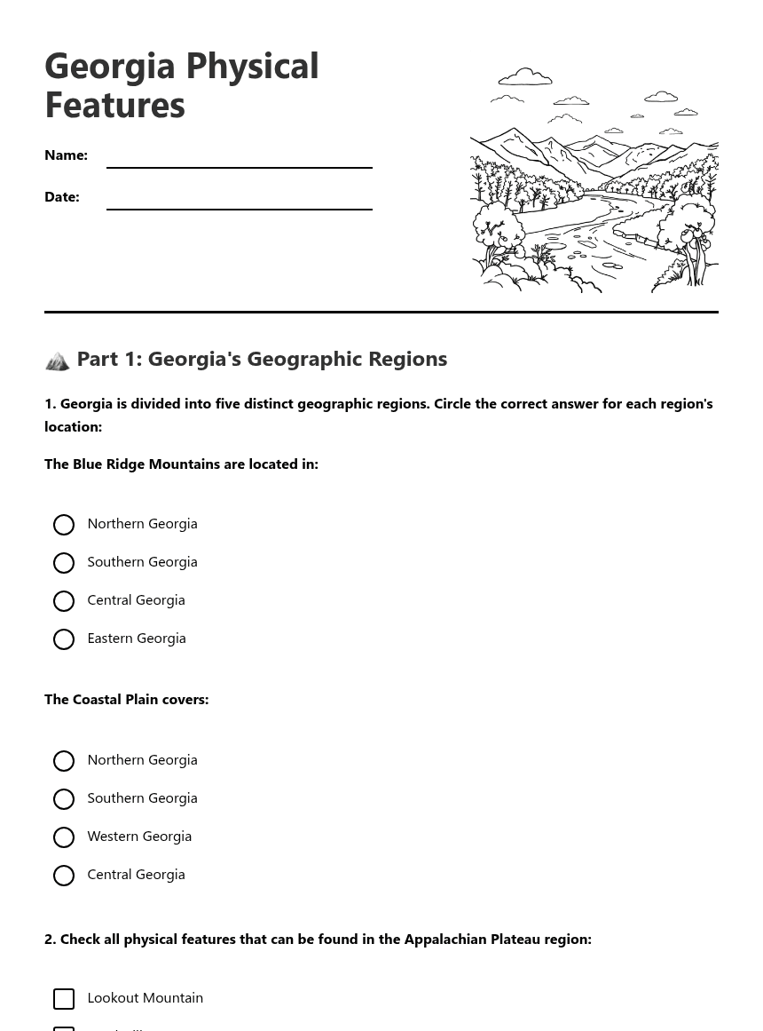Georgia Physical Features worksheet preview