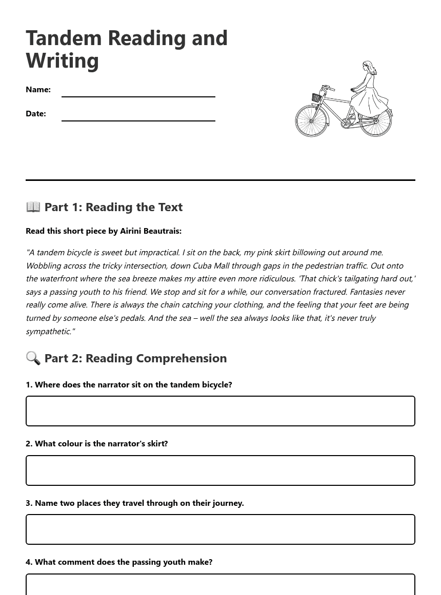 Tandem Reading and Writing worksheet preview