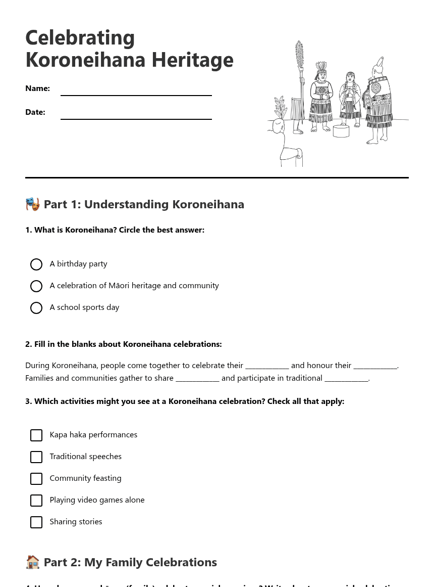 Celebrating Koroneihana Heritage worksheet preview