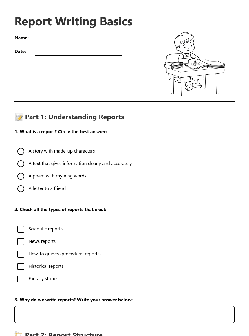 Report Writing Basics worksheet preview