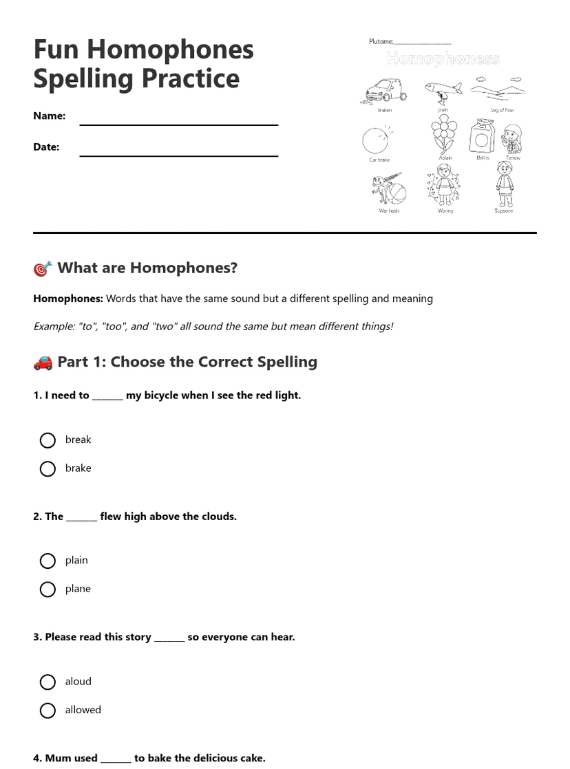 Fun Homophones Spelling Practice