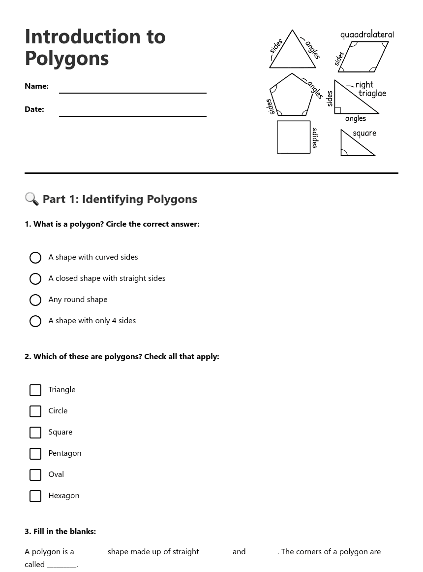 Introduction to Polygons worksheet preview