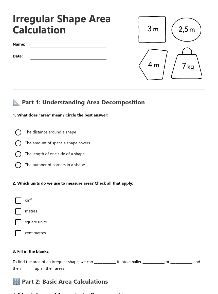 Irregular Shape Area Calculation worksheet preview